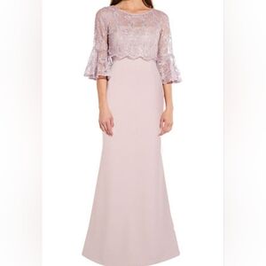 NWT Adrianna Papell Dusty Rose Lace Overlay Dust Pink Bell Sleeve Gown‎ sz 8